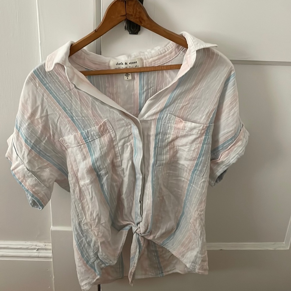 Cloth & Stone Anthropologie Cotton Pastel Vintage-Like Tie Shirt
